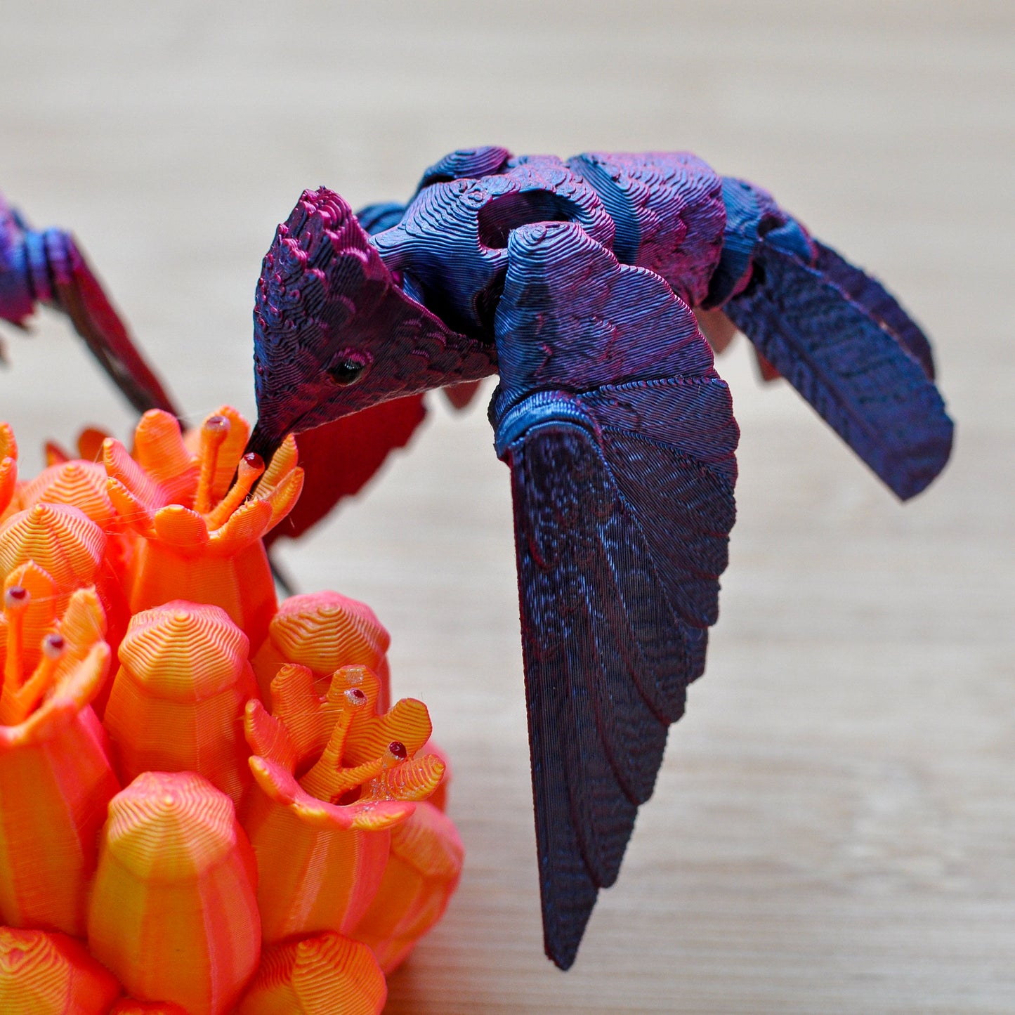 Articulated 3D Printed Komodo Dragon: Metallic Red-Blue Fidget Toy