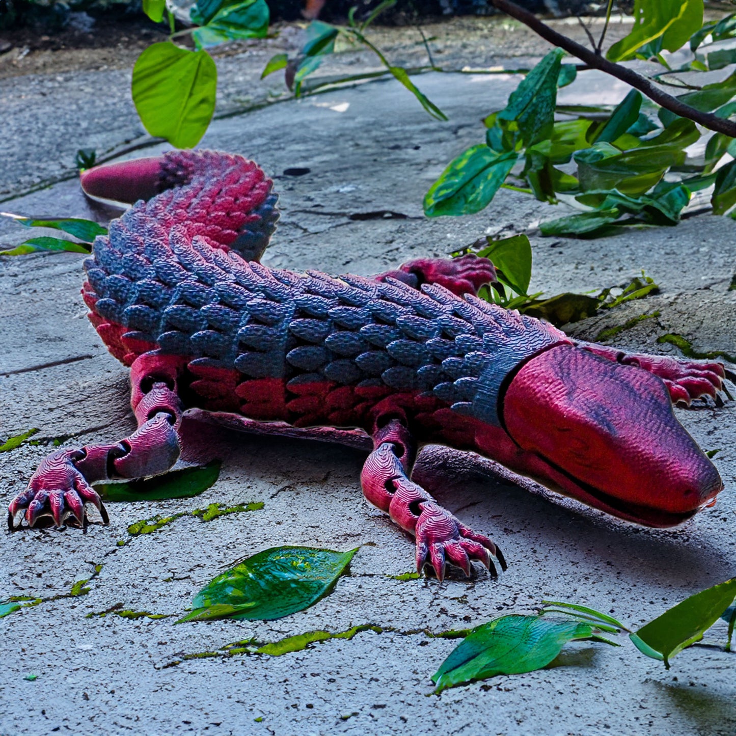 Articulated 3D Printed Komodo Dragon: Metallic Red-Blue Fidget Toy