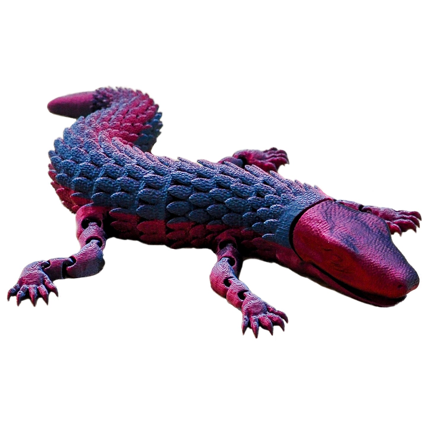 Articulated 3D Printed Komodo Dragon: Metallic Red-Blue Fidget Toy