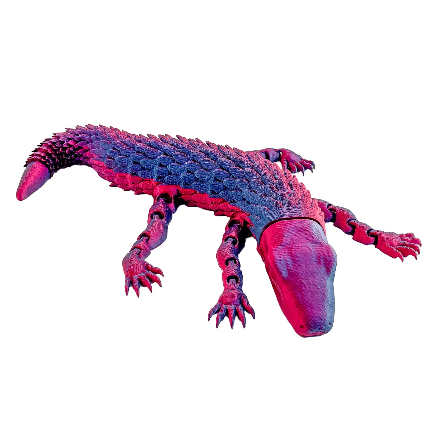 Articulated 3D Printed Komodo Dragon: Metallic Red-Blue Fidget Toy