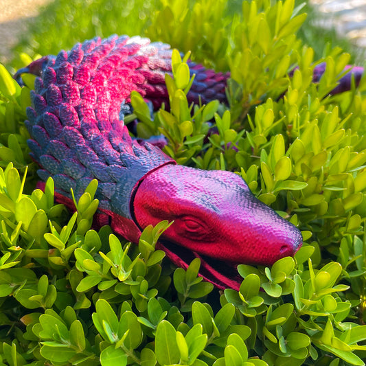 Articulated 3D Printed Komodo Dragon: Metallic Red-Blue Fidget Toy